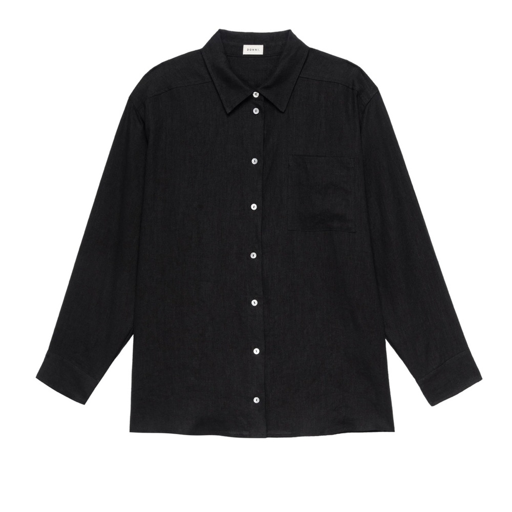 Donni Linen Relaxed Shirt - Black, Size XS